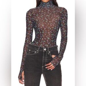 AFRM Zadie Sheer Printed Mesh Long Sleeve Top